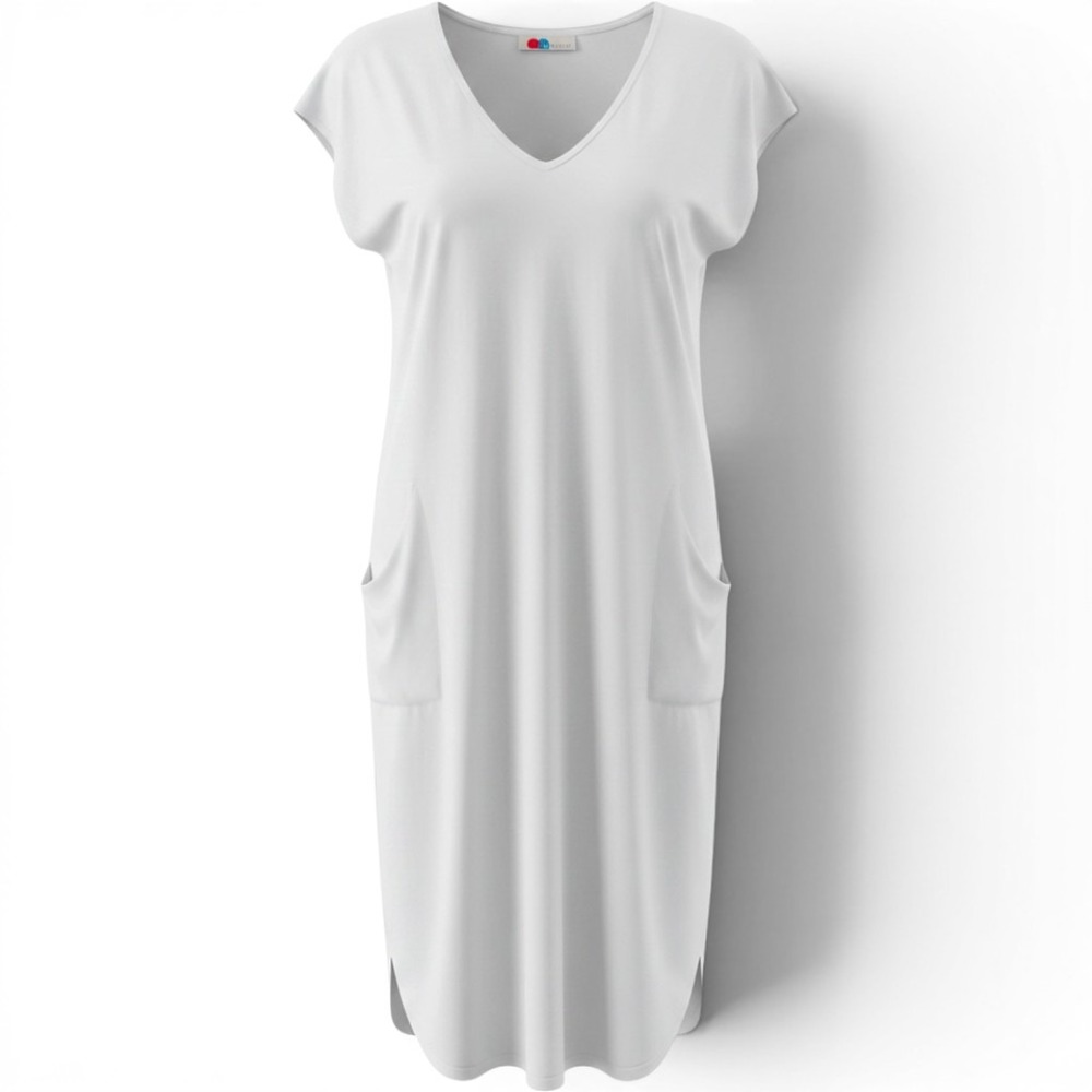 Free People Beach White Oversized V-Neck Midi Dress Pockets Boho Womens M